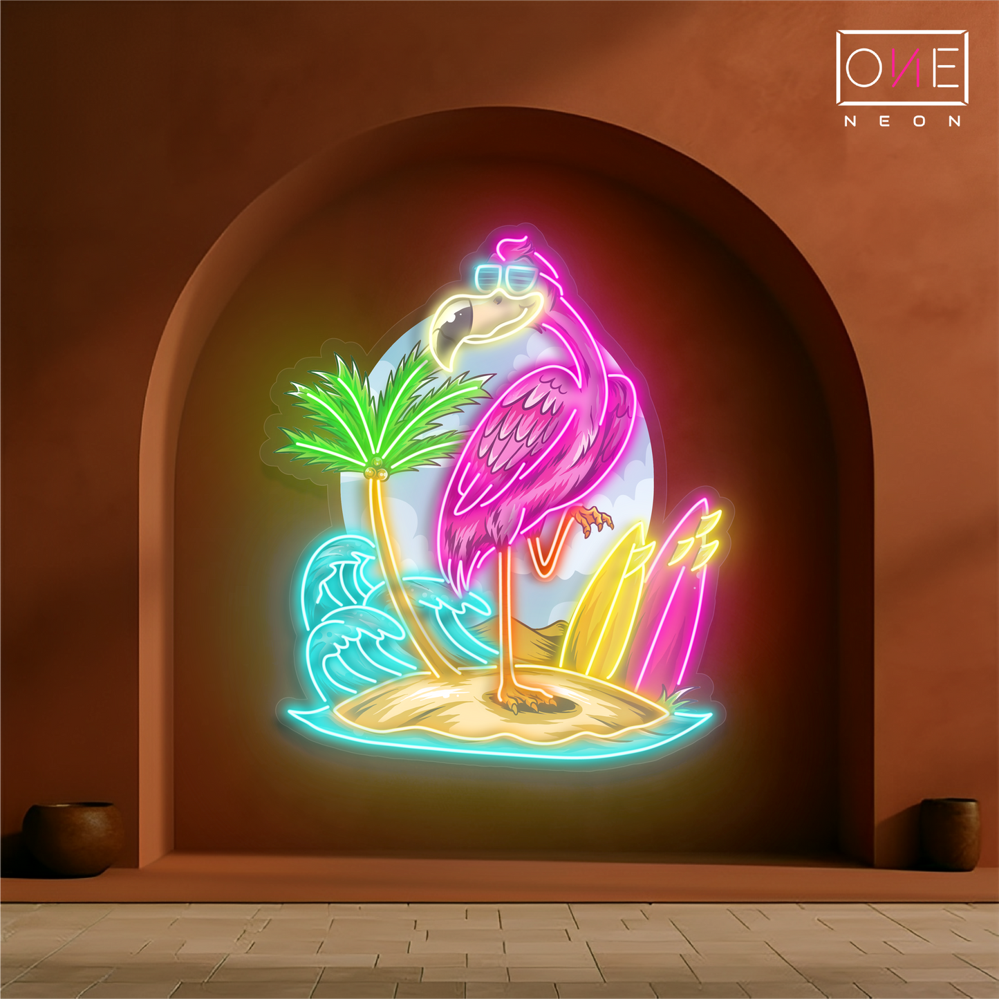 Flamingo Island Artwork Led Neon Sign