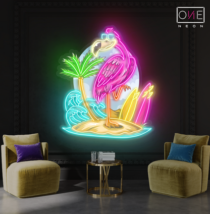 Flamingo Island Artwork Led Neon Sign