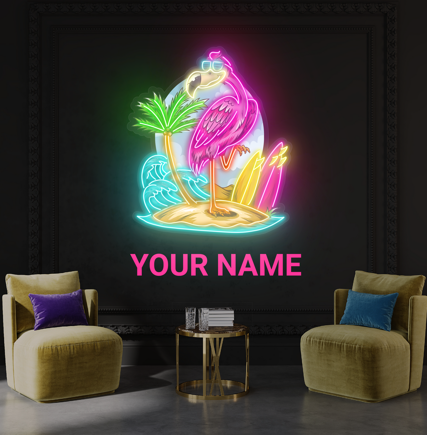 Flamingo Island Artwork Led Neon Sign