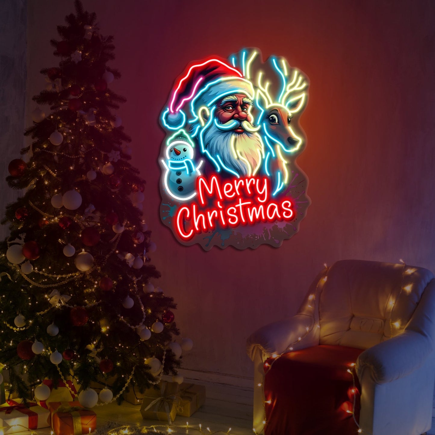 Santa Merry Christmas Artwork LED Neon Sign