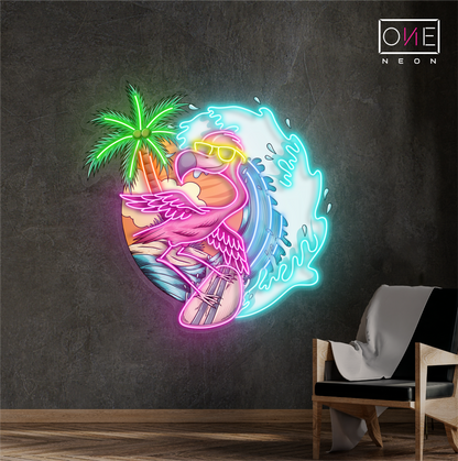 Surfing Flamingo Artwork Led Neon Sign