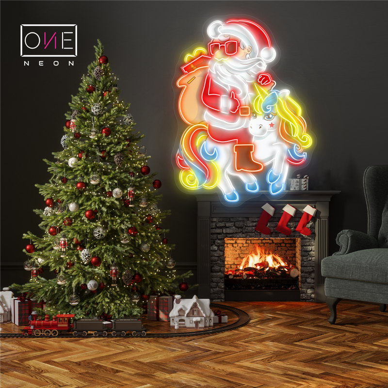 Santa and the Unicorn Christmas Artwork Led Neon Sign