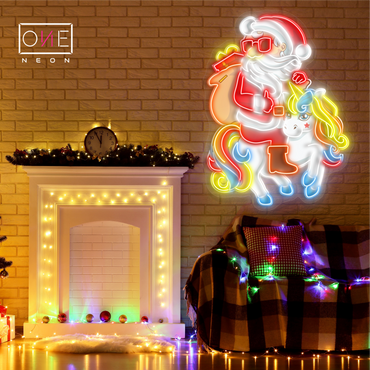 Santa and the Unicorn Christmas Artwork Led Neon Sign