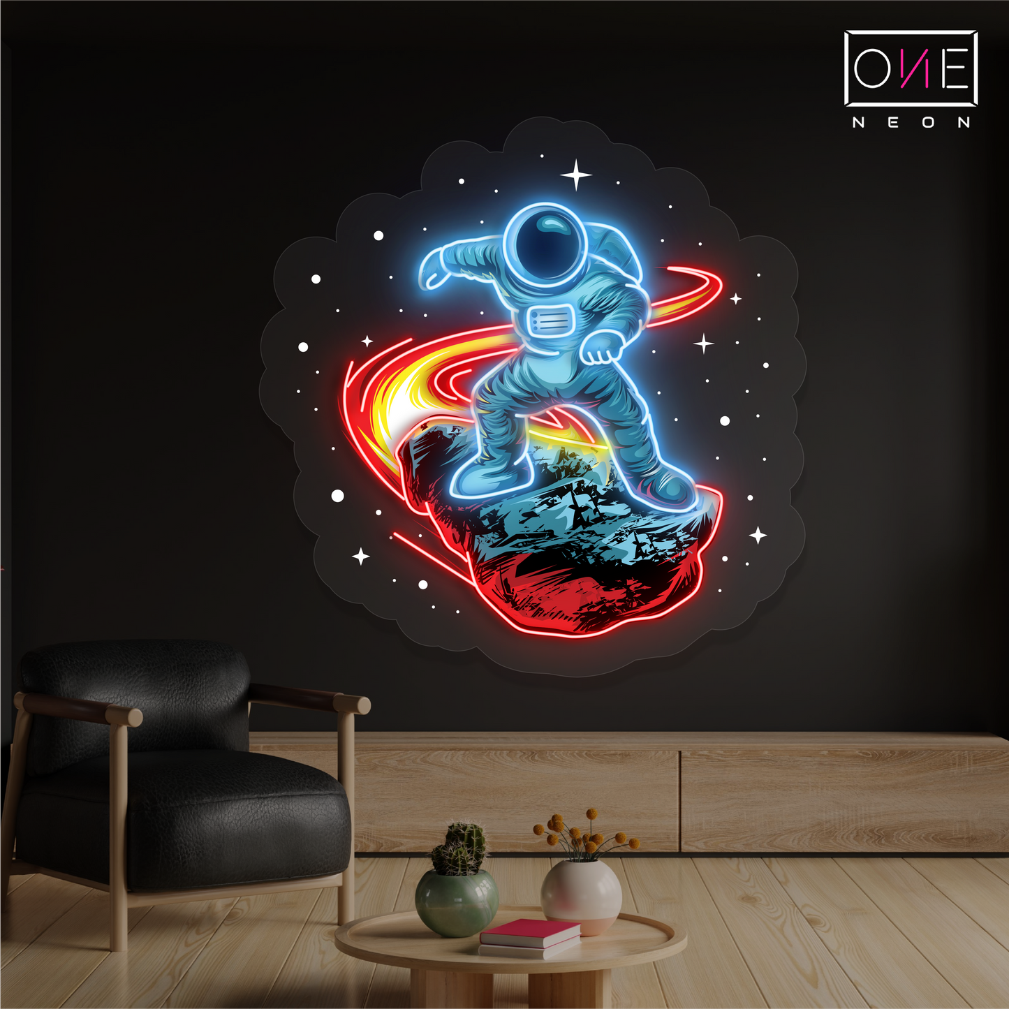 Meteor Surfing Astronaut Artwork Led Neon Sign