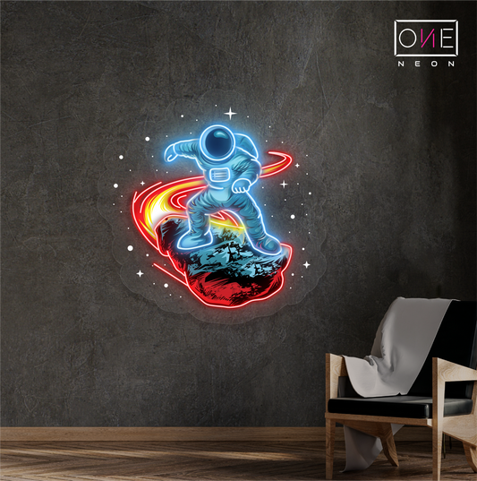 Meteor Surfing Astronaut Artwork Led Neon Sign