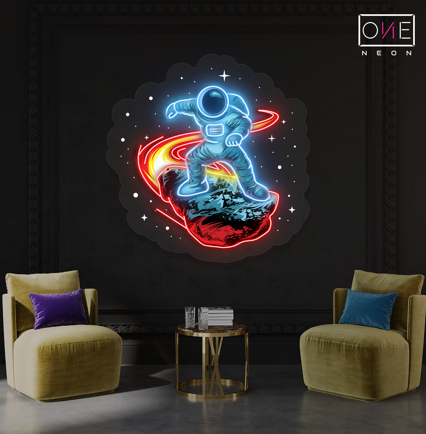 Meteor Surfing Astronaut Artwork Led Neon Sign