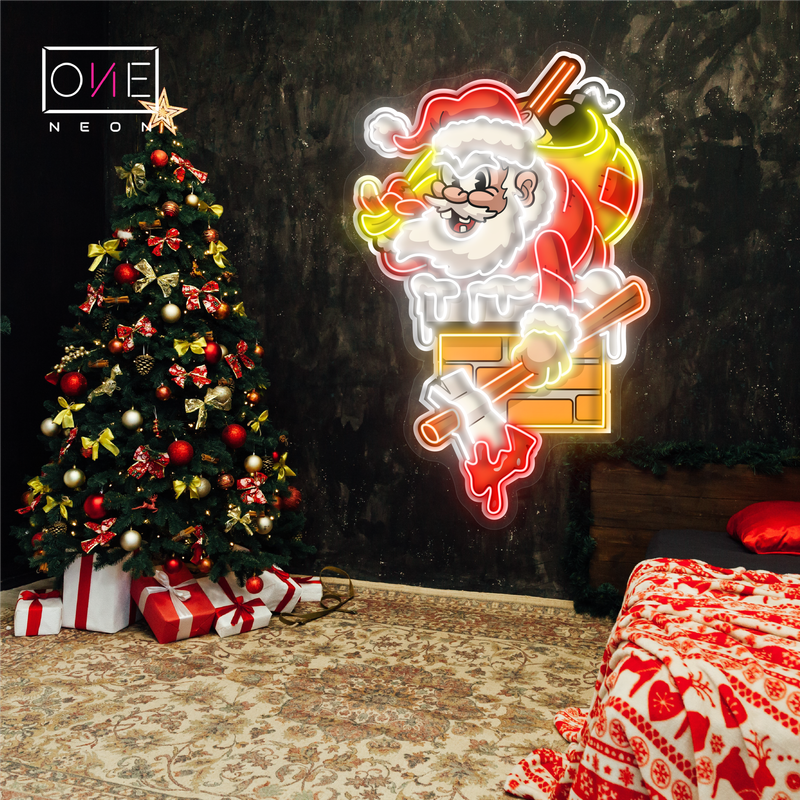 Santa's Mischievous Escape Artwork Led Neon Sign