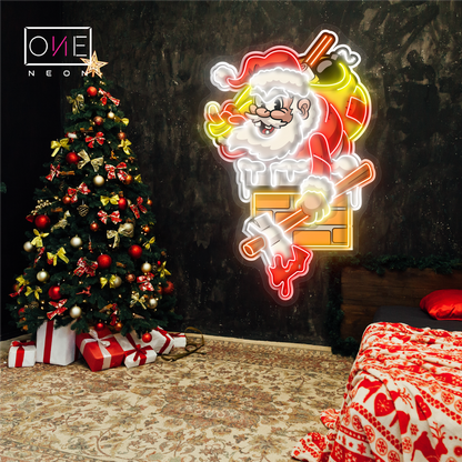 Santa's Mischievous Escape Artwork Led Neon Sign