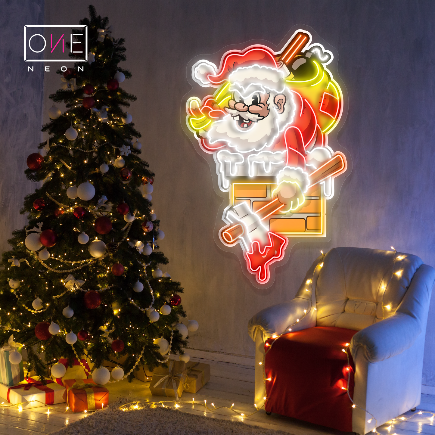 Santa's Mischievous Escape Artwork Led Neon Sign