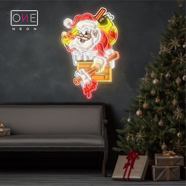 Santa's Mischievous Escape Artwork Led Neon Sign