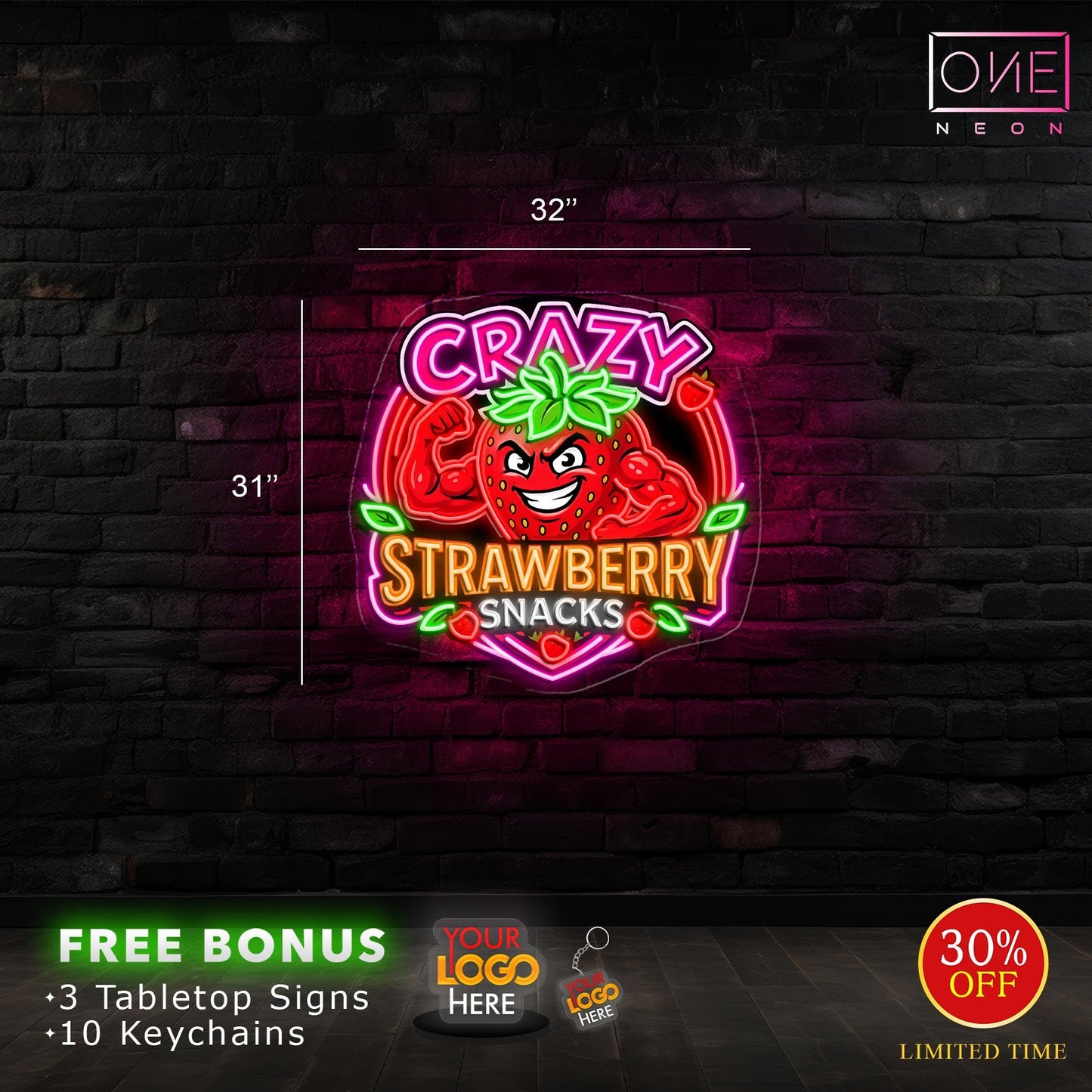 CRAZY STRAWBERRY SNACKS | Led Neon Sign