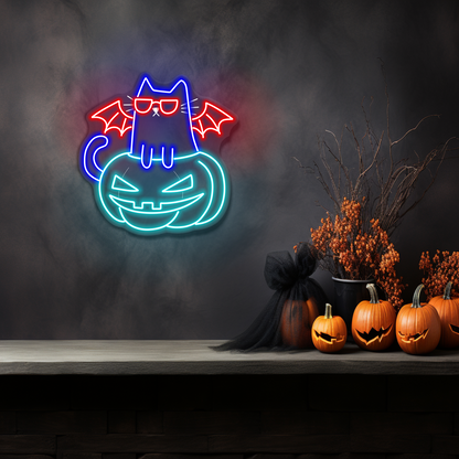 Halloween Cat on Pumpkin LED Neon Sign