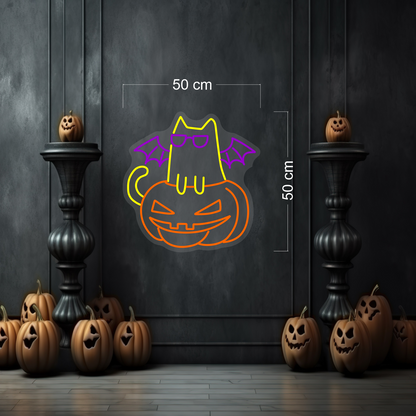 Halloween Cat on Pumpkin LED Neon Sign