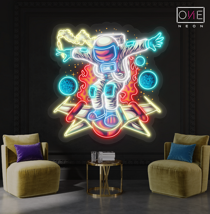 Astronaut Riding Rocket Board Artwork Led Neon Sign