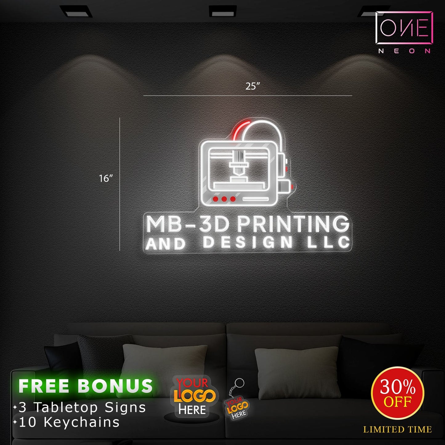 MB-3D PRINTING AND DESIGN LLC  | Led Neon Sign