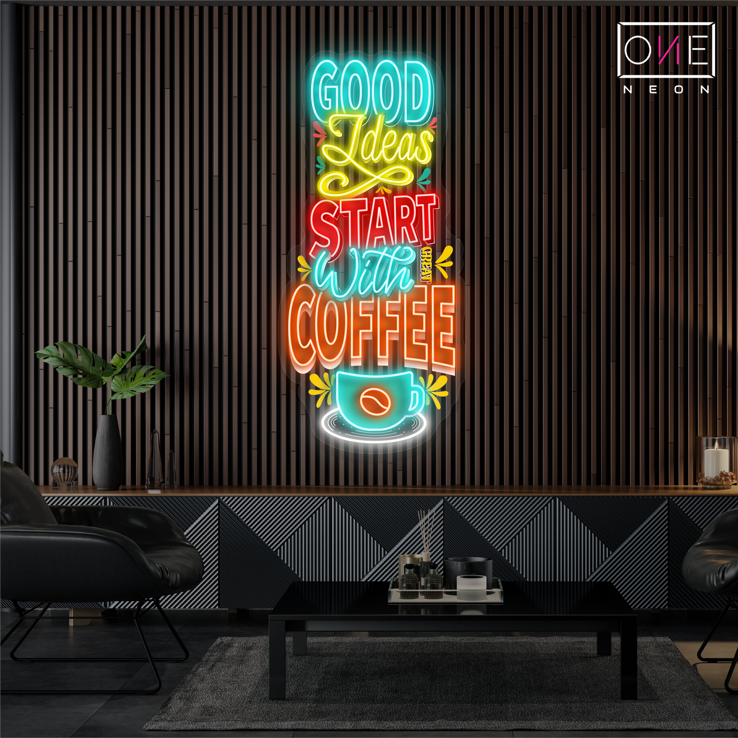 Good Ideas Start With Coffee Artwork Led Neon Sign