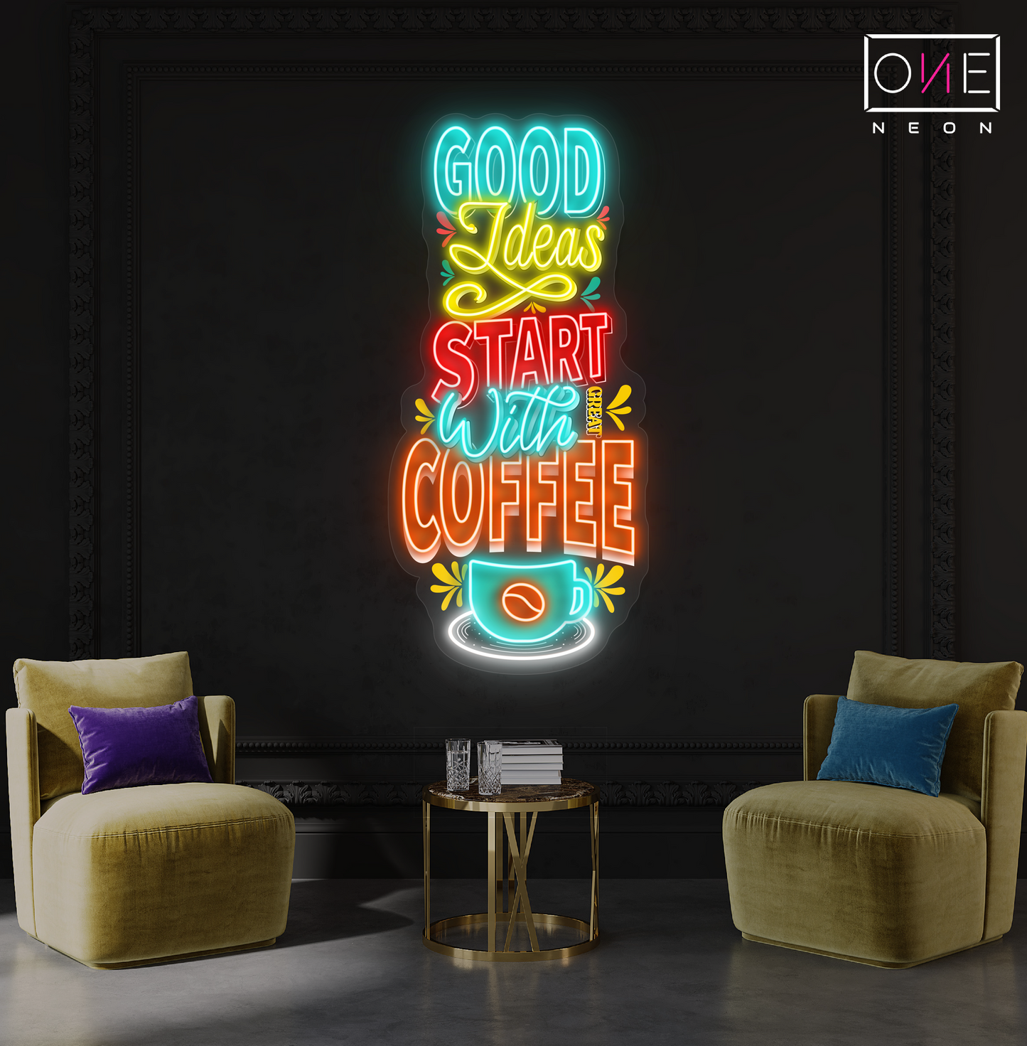 Good Ideas Start With Coffee Artwork Led Neon Sign