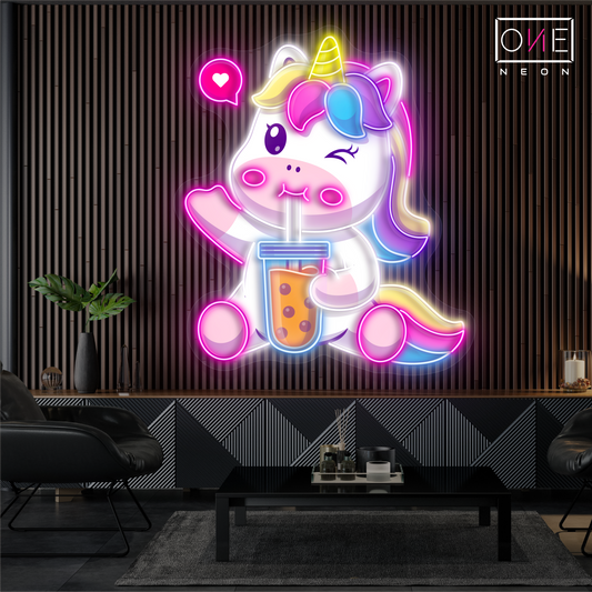 Bubble Tea Unicorn Artwork Led Neon Sign