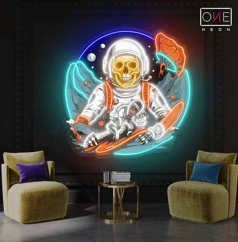 Space Skull Surfer Artwork Led Neon Sign