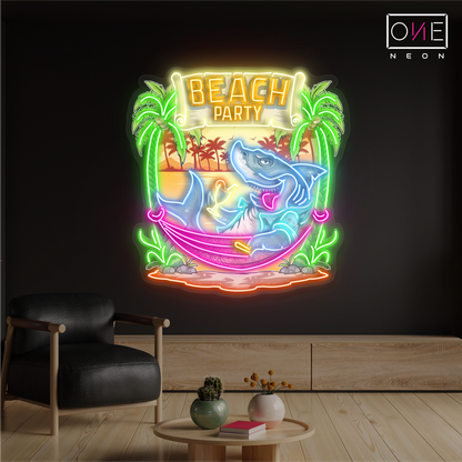 Shark Beach Party Artwork Led Neon Sign