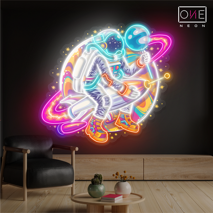 Funny Astronaut Planet Artwork Led Neon Sign