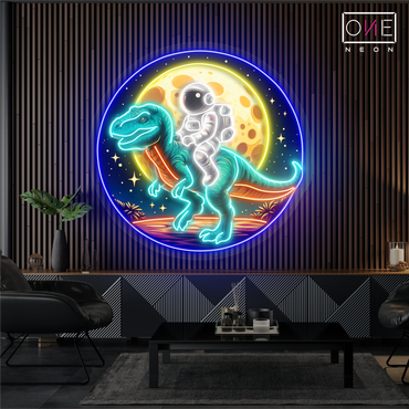 Space Explorer on T-Rex Artwork Led Neon Sign