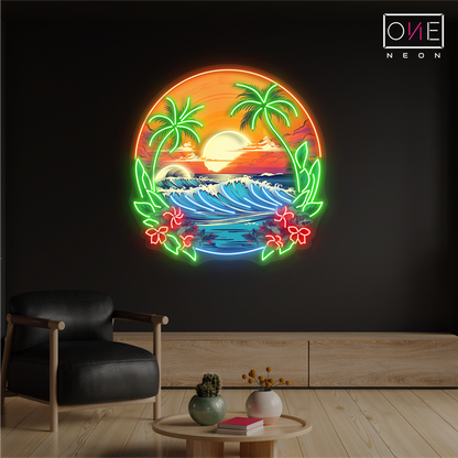 Tropical Sunset Waves Artwork Led Neon Sign