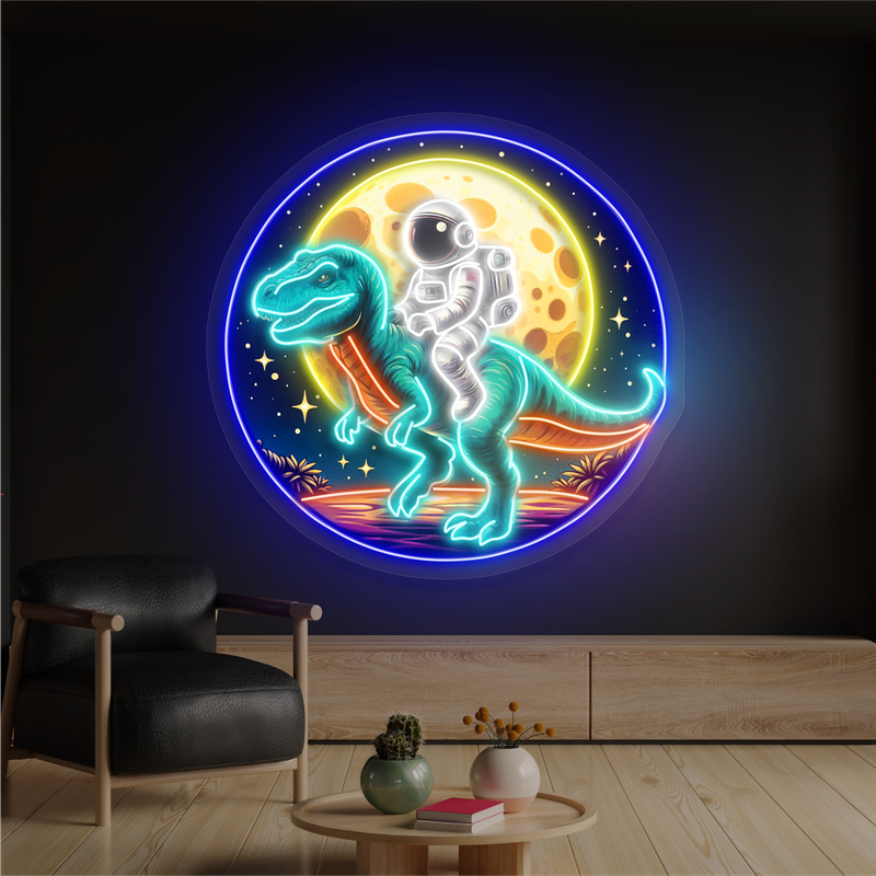 Space Explorer on T-Rex Artwork Led Neon Sign