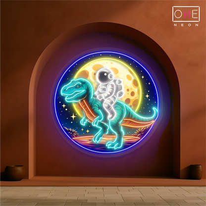 Space Explorer on T-Rex Artwork Led Neon Sign