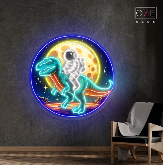 Space Explorer on T-Rex Artwork Led Neon Sign