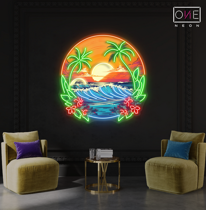 Tropical Sunset Waves Artwork Led Neon Sign