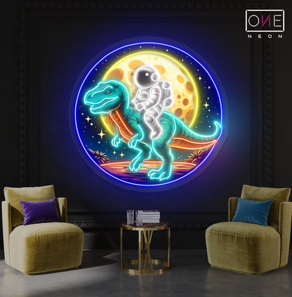 Space Explorer on T-Rex Artwork Led Neon Sign