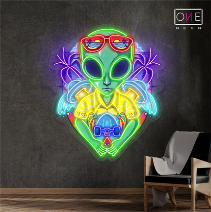 Tropical Alien Tourist Artwork Led Neon Sign