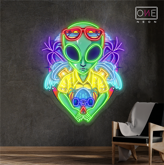 Tropical Alien Tourist Artwork Led Neon Sign