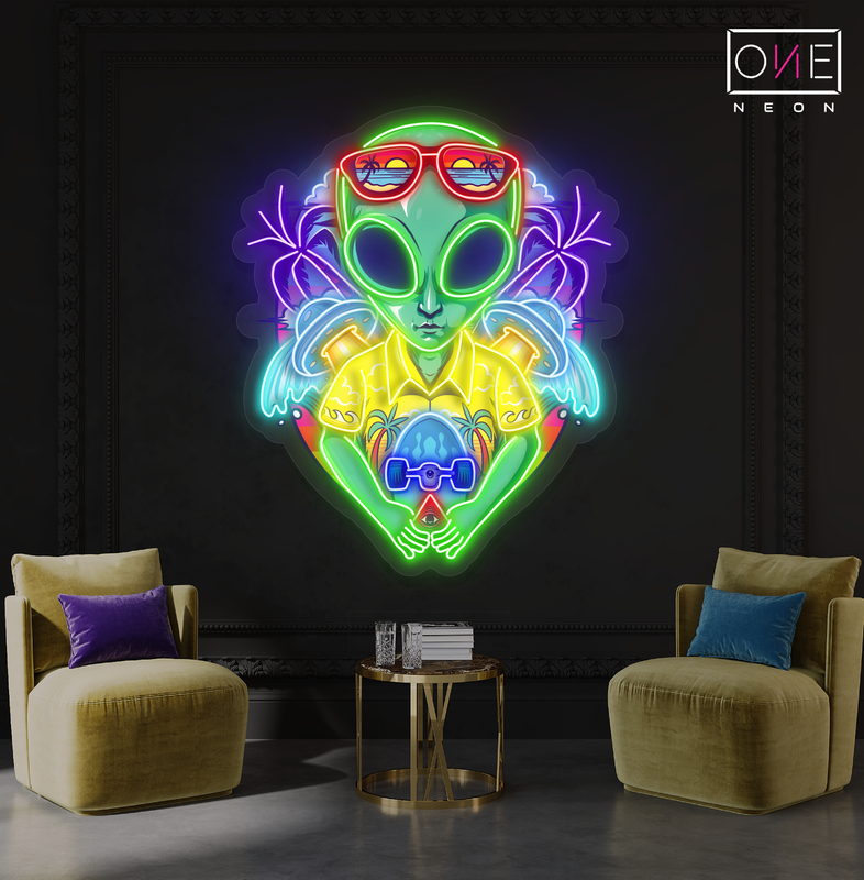 Tropical Alien Tourist Artwork Led Neon Sign