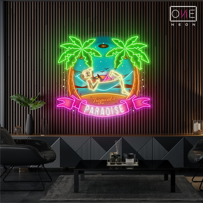 Tropical Paradise Skeleton Artwork Led Neon Sign