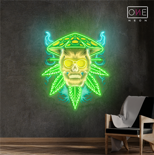 Shroom Skull Leaf Artwork Led Neon Sign