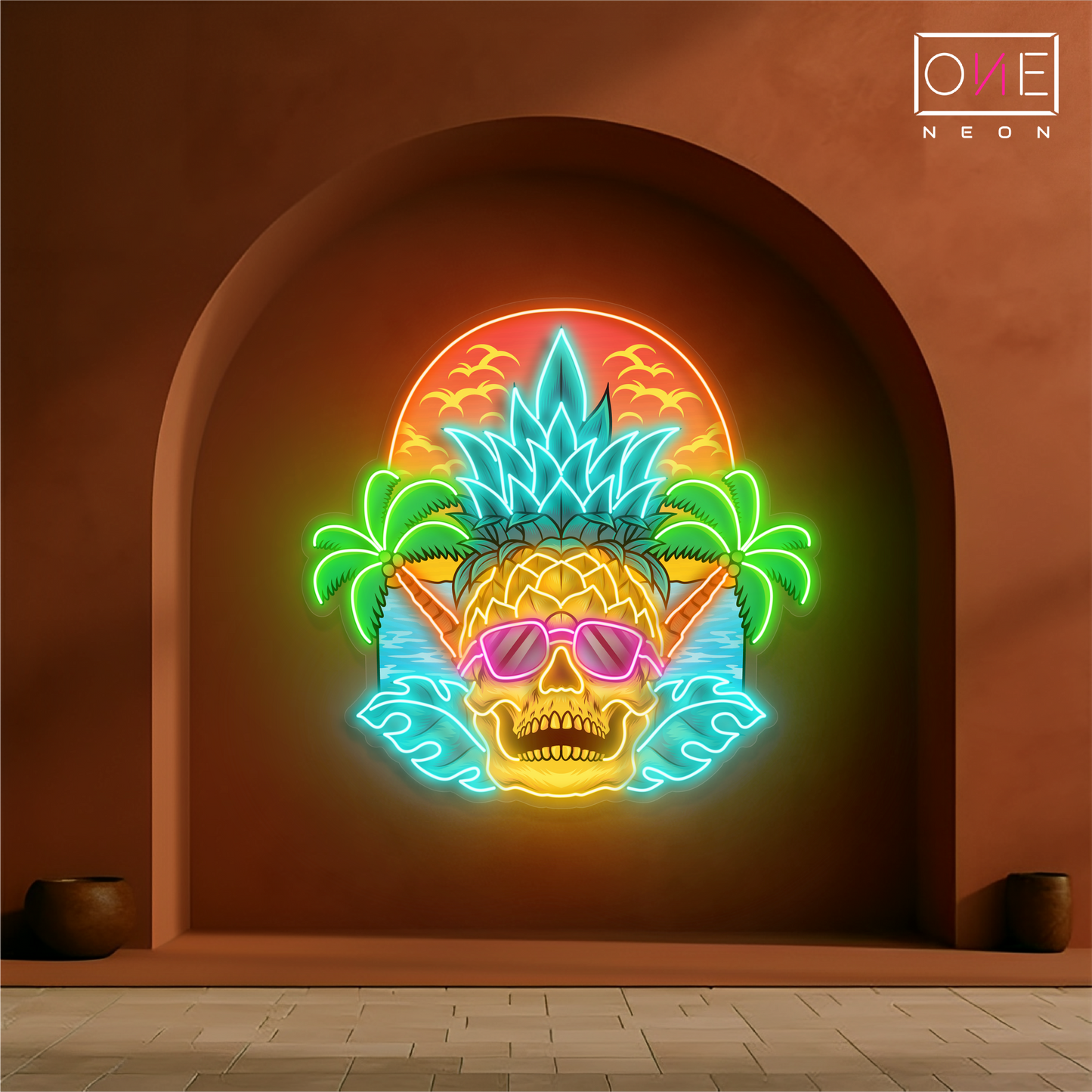 Tropical Skull Sunset Artwork Led Neon Sign