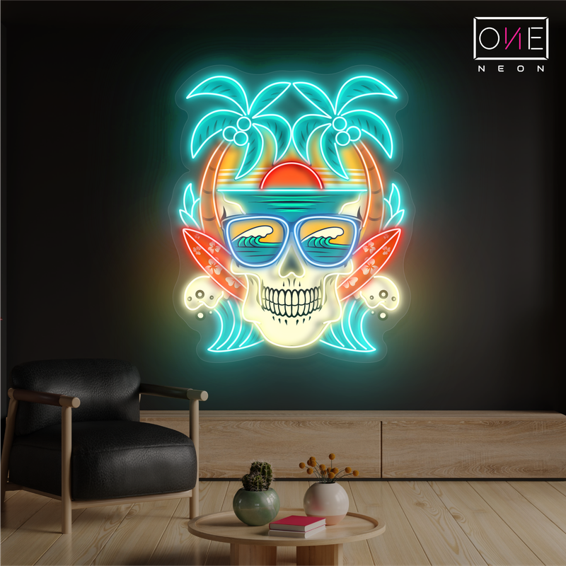 Beach Paradise Skull Artwork Led Neon Sign