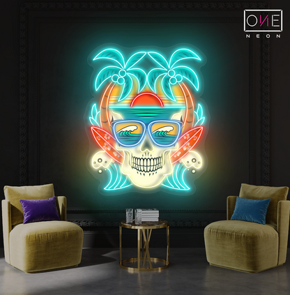 Beach Paradise Skull Artwork Led Neon Sign