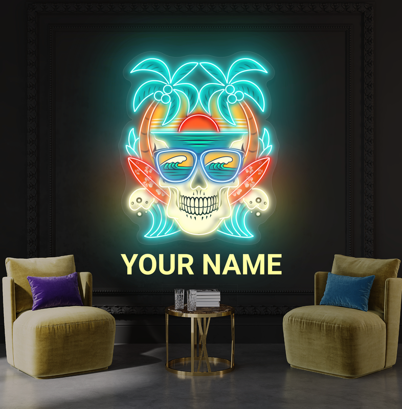 Beach Paradise Skull Artwork Led Neon Sign