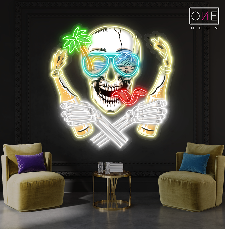 Beach Rebel Skull Artwork Led Neon Sign