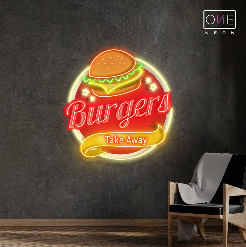 Burgers Take Away Artwork Led Neon Sign