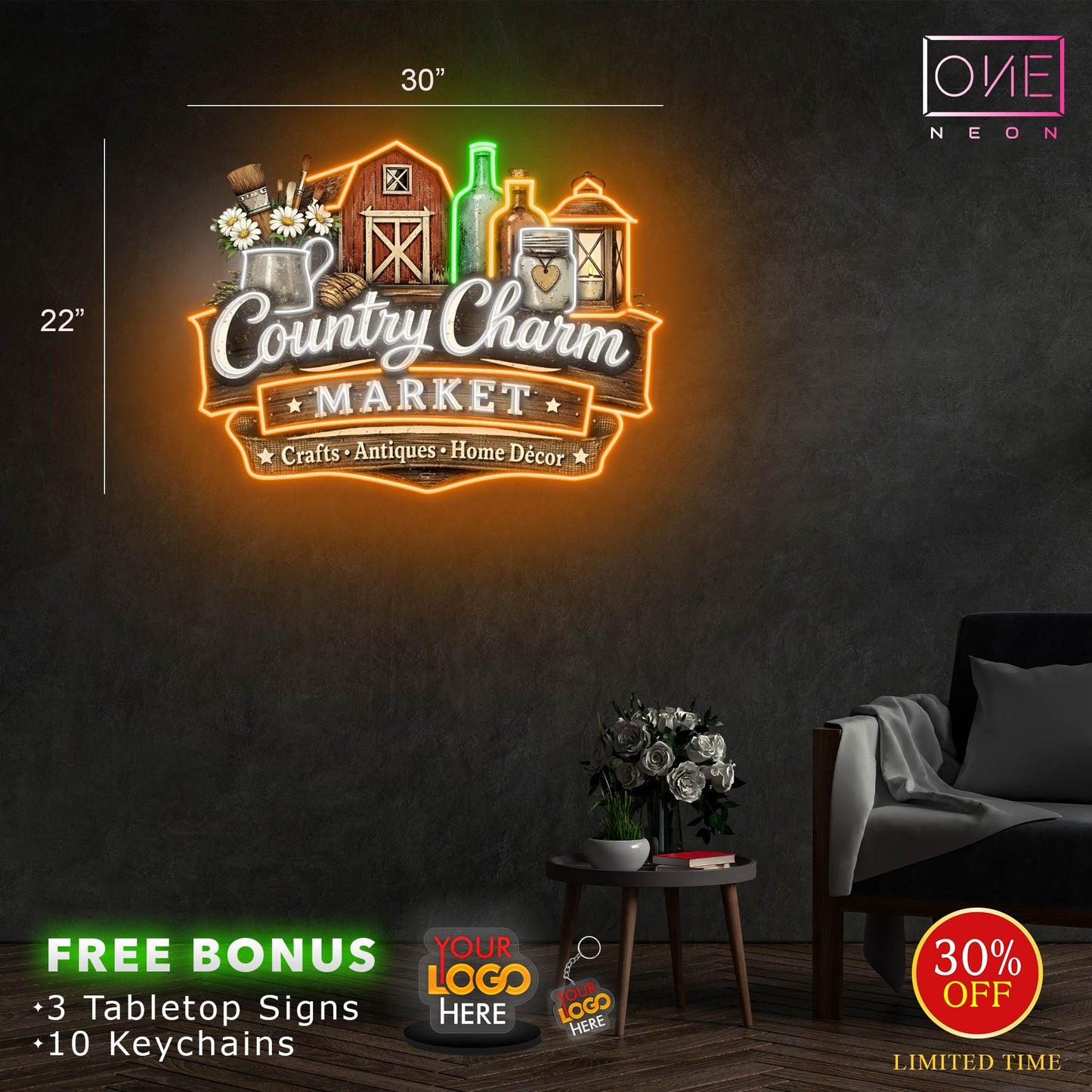 COUNTRY CHARM MARKET | Led Neon Sign (OUTDOOR)