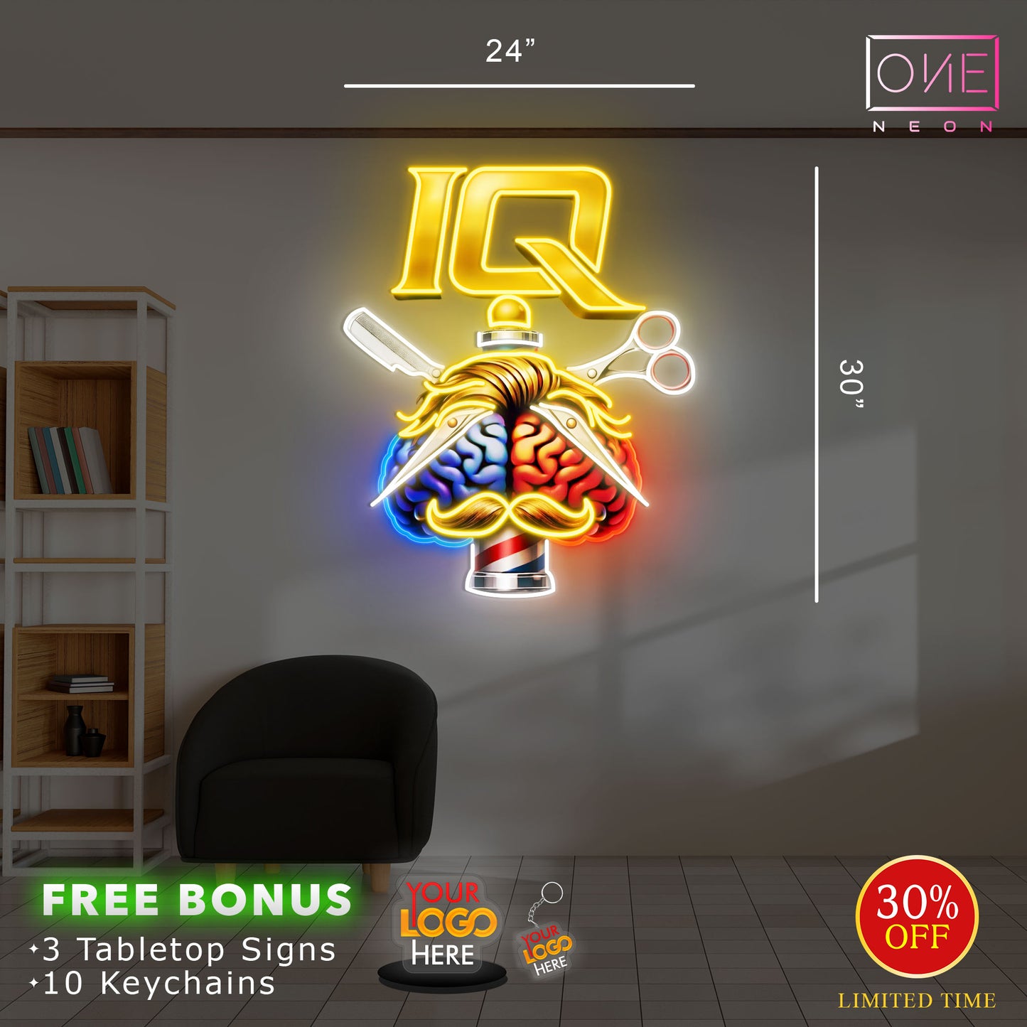 IQ BARBERSHOP | Led Neon Sign (2 INDOOR SIGNS)