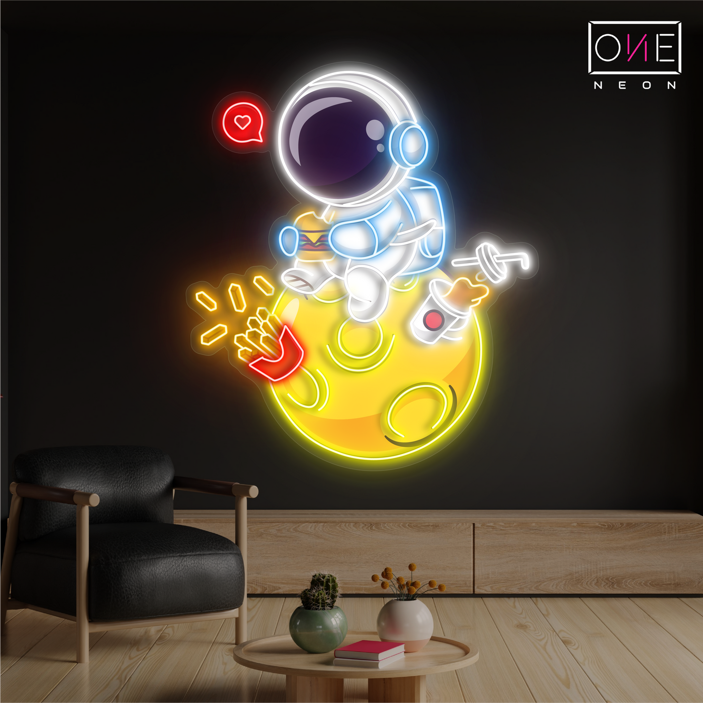 Astronaut Enjoying Food Artwork Led Neon Sign