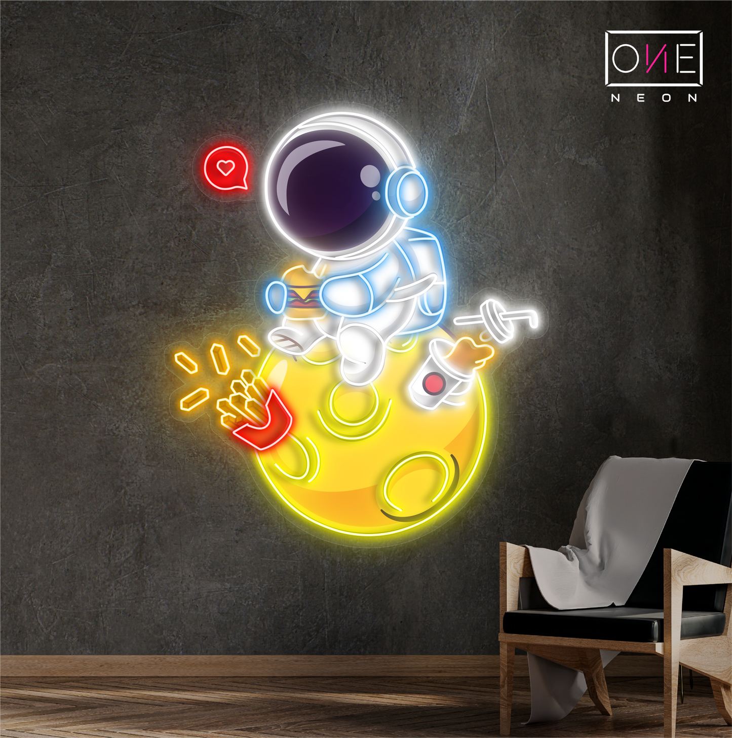 Astronaut Enjoying Food Artwork Led Neon Sign