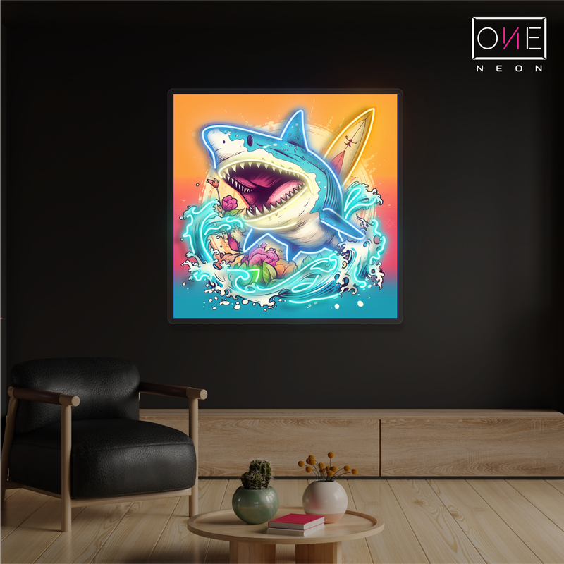 Surfing Shark Attack Artwork Led Neon Sign