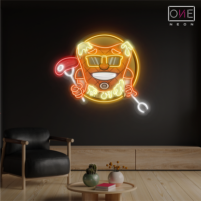 Cool Mascot Of Meat Steak Artwork Led Neon Sign