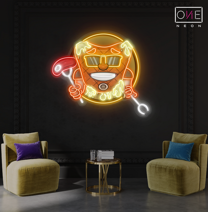 Cool Mascot Of Meat Steak Artwork Led Neon Sign